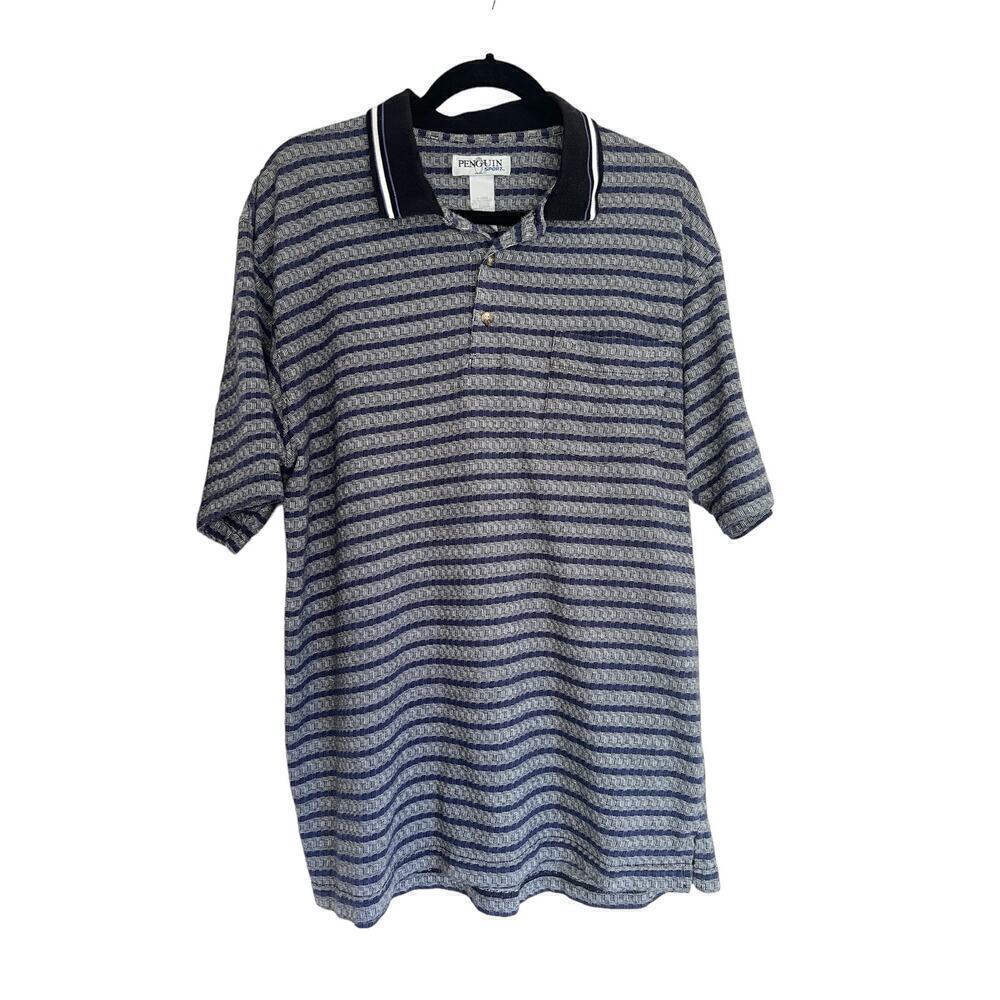 Penguin Sports Men's Short Sleeve Striped Pocket Polo Shirt Size XL Black White